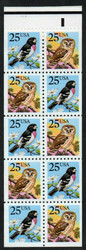 #2285b, 25c Grosbeck and Owl,  Booklet Pane