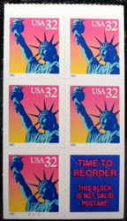 #3122c, 32c Lady Liberty,  Booklet Pane of 5, STOCK PHOTO