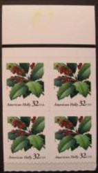 #3177b, 32c Holly,  Booklet Pane of 4, STOCK PHOTO