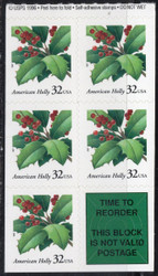 #3177c, 32c Holly,  Booklet Pane of 5, STOCK PHOTO