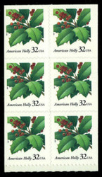 #3177d, 32c Holly,  Booklet Pane of 6, STOCK PHOTO