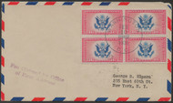 #CE2 First Day Cover, Block of 4, Airmail envelope, Centered cancel over block, NICE!