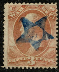 #O 85 Fine+, Bold blue hollowed star, socked on the nose cancel, Perfect Strike!