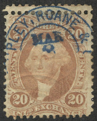 #R 42c Fine, S-O_N hand cancel, extra row of perfs, blue cancel, Great!