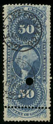 #R 55c Fine, extra row of perfs, S-O-N hand cancel with punch cancel, AWESOME!