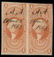 #R 76a VF, used, Pair, lovely color and cancel, Rare Pair!