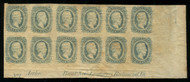 Confed #11c VF/XF OG NH, Plate Block of 12, Rarer Greenish Blue Color, some creases,  AN OUTSTANDING PLATE!