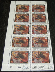 WILD TURKEY STAMP Pennsylvania 1982, VF NH, FULL SHEET, SIGNED BY THE ARTIST!,  SUPER RARE! Face Value $50, Rare!