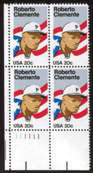 #2097 Clemente VF OG NH, Plate Block of 4, Nice! (stock photo - position and plate number collectors - please inquire for special requests)