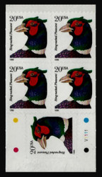 #3051Ac, 20c Pheasant, Booklet Pane of 4, VF OG NH,  Stock Photo