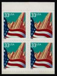 #3278a, 33c Flag and City,  Booklet Pane of 4, VF OG NH, STOCK PHOTO
