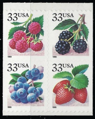 #3301a, 33c Berries, VF OG NH   Booklet Pane of 4, **STOCK PHOTO**