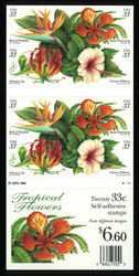 #3313b, 33c Tropical Flowers, VF OG NH Booklet Pane of 20, STOCK PHOTO