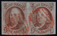 #   1b VF, Pair, w/PF (06/10) CERT, a super pair with a lovely red cancel, SUPER COLOR!