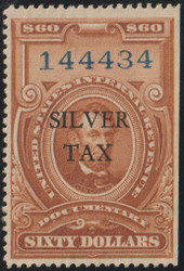 #RG 20 VF NH, no gum as issued, normal straight edge as all genuine stamps have, Silver Tax overprint, rich color, GEM!