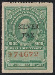 #RG 21 VF JUMBO NH, no gum as issued, normal straight edgeS as all genuine stamps have, Silver Tax overprint, rich color, GEM!