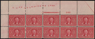 # 324 VF OG NH/LH, plate block of 10, extra large top with imprint, Fresh color!