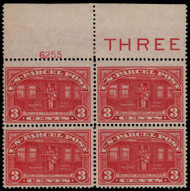#Q 3 VF OG top 2 NH, plate block, large margins, bold color!