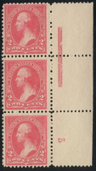 # 248 VF OG 2 NH, 1 H, Plate Strip of 3, short gumming, awesome!