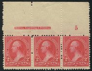 # 250 F-VF+ OG NH, Plate Strip of 3, large top, amazing!