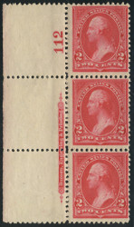 # 250 VF OG 2 NH, LH, Plate Strip of 3, vibrant!