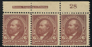 # 256 Fine OG 2 H, 1 NH, Plate Strip of 3, pretty color!