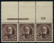 # 257 VF OG LH, Plate Strip of 3, fresh color, nicely centered!