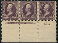 # 268 F/VF OG 2 NH, 1 Hr, Plate Strip of 3, terrific color!