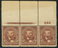 # 270 F/VF OG NH, Plate Strip of 3, large top, beautiful stamp!