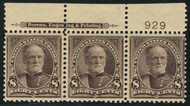# 272 F-VF OG 2 NH, 1 VLH, Plate Strip of 3, middle stamp is VF/XF, Great Strip!