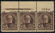 # 272 VF OG 2 NH, 1 H, Plate Strip of 3, super!