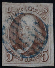 #   1 XF-SUPERB, w/PSAG (GRADED 95 (11/20) CERT, four large margins, lovely blue grid cancel, SELECT!