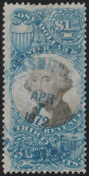 #R119 F/VF, handstamp and cut cancel, small thin, Beautiful!