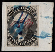 #     9x1a VF/XF on piece, AC connected, four large margins, blue cancel, Nice!