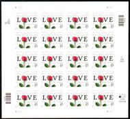 #3551 VF/XF NH, 57c Rose Love Letters Sheet, pretty! FRESH!