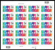 #3558 VF/XF NH, 34c Happy Birthday Sheet, vibrant colors! FRESH!