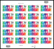 #4079 VF/XF NH, 39c Happy Birthday Sheet, vivid colors! FRESH!