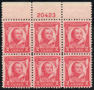 # 690 VF OG NH, plate block of 6, top, robust color!