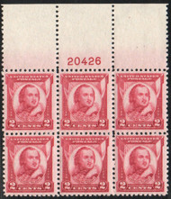 # 690 XF-SUPERB, plate block of 6, well centered, large top, awesome, GEM!!