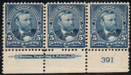 # 281 F-VF+ OG 2 H, 1 VLH, Plate Strip of 3, Nice!