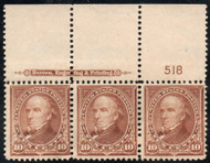 # 282c F-VF OG VLH, Plate Strip of 3, large top, Awesome!