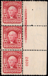 # 319 F-VF OG NH, Plate Strip of 3, Bold!