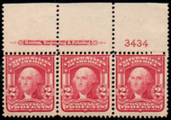 # 319 VF OG NH, Plate Strip of 3, top, faint corner crease, Awesome!