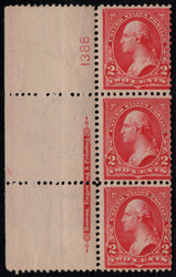 # 279B Fine OG 2 NH, 1 H, Plate Strip of 3, Vibrant!