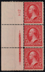 # 279B F-VF OG NH, Plate Strip of 3, Fresh color!