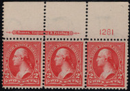 # 279Bd Fine+ OG NH, Plate Strip of 3, top, A beauty!