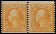 # 356 VF OG Hr, Line Pair, w/PF(10/21) CERT, about as well centered as you can get, small inclusion which is normal on all yellow stamps, fresh color, never buy any 356's without a certificate, A VERY RARE LINE PAIR!