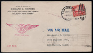 #C  6 VF/XF, First Night Cover,  nice markings for night airmail and flight cover, well centered stamp, Worden addressed,  Super!