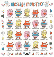 #5636 - 39 VF NH, Forever Message Monsters Sheet, vibrant colors!