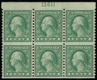 # 538a VF/XF OG NH, Plate block of 6, top, imperf between error, SELECT!